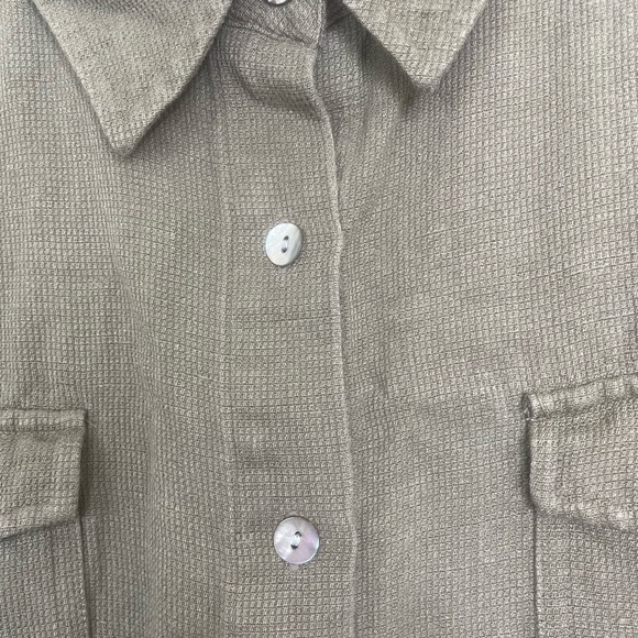 Vintage CHICOS DESIGN olive green linen peal button down shirt size 3 | XL - Picture 3 of 11